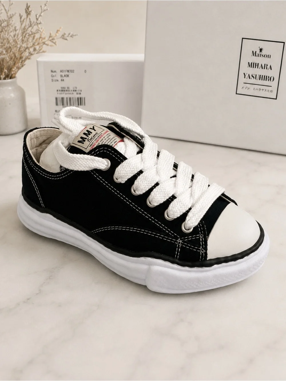 Maison Mihara Yasuhiro Peterson OG Sole Canvas Low Sneakers Black/White EU 44